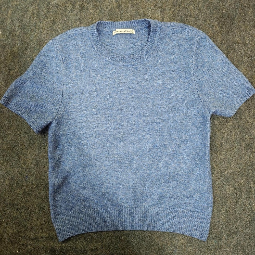 Abercrombie & Fitch Womens Medium Blue Short Sleeve Crew Neck Knit Sweater Top